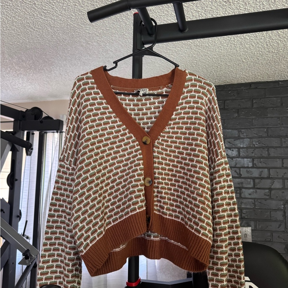 Brown and White Patterned Women's Sweater